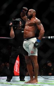 NEW YORK, NY - NOVEMBER 12:  Yoel Romero of Cuba salutes the crowd after his KO victory over Chris Weidman of the United States (not pictured) in their middleweight bout during the UFC 205 event at Madison Square Garden on November 12, 2016 in New York City.  (Photo by Michael Reaves/Getty Images )